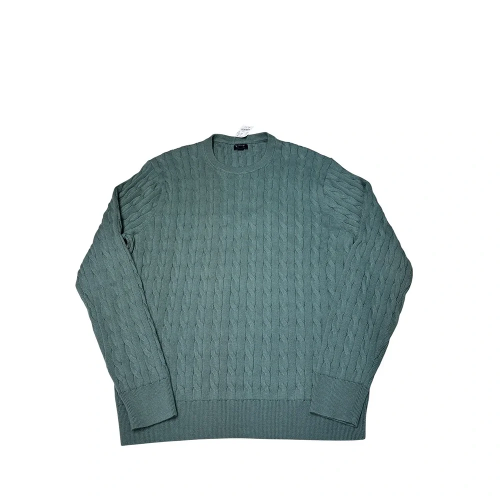 NWT J.Crew Mens Cable Knit Cotton Sweater Sage Green Teal BV493 Size M